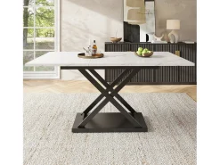 Mesa de jantar extensível para 4 a 6 pessoas - 120/160 x 80 x 75 cm - MDF e pés de metal - Tampo com efeito mármore - Cor branca