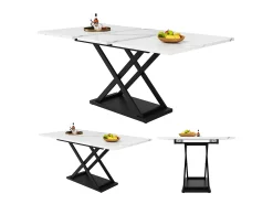 Mesa de jantar extensível para 4 a 6 pessoas - 120/160 x 80 x 75 cm - MDF e pés de metal - Tampo com efeito mármore - Cor branca
