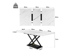 Mesa de jantar extensível para 4 a 6 pessoas - 120/160 x 80 x 75 cm - MDF e pés de metal - Tampo com efeito mármore - Cor branca