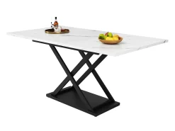 Mesa de jantar extensível para 4 a 6 pessoas - 120/160 x 80 x 75 cm - MDF e pés de metal - Tampo com efeito mármore - Cor branca