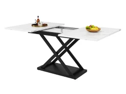 Mesa de jantar extensível para 4 a 6 pessoas - 120/160 x 80 x 75 cm - MDF e pés de metal - Tampo com efeito mármore - Cor branca
