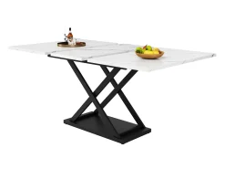 Mesa de jantar extensível para 4 a 6 pessoas - 120/160 x 80 x 75 cm - MDF e pés de metal - Tampo com efeito mármore - Cor branca