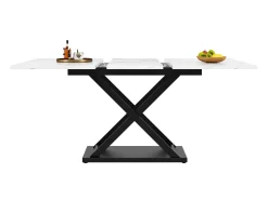 Mesa de jantar extensível para 4 a 6 pessoas - 120/160 x 80 x 75 cm - MDF e pés de metal - Tampo com efeito mármore - Cor branca