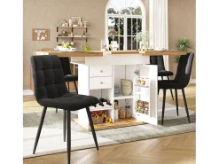 Mesa de jantar extensível 110-140×80cm - 4-6 pessoas - com 1 porta e 2 gavetas - com adega de vinho e prateleira para temperos - Branco