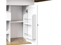Mesa de jantar extensível 110-140×80cm - 4-6 pessoas - com 1 porta e 2 gavetas - com adega de vinho e prateleira para temperos - Branco