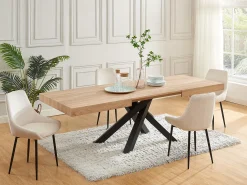 Mesa de jantar extensível 6 a 10 lugares em MDF natural e preto - CATONAV