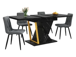 Mesa de jantar extensível 110/140x80x76 cm - Para 6 pessoas - MDF + metal - Estampa de mármore - Preto