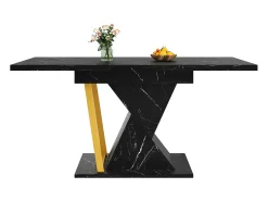 Mesa de jantar extensível 110/140x80x76 cm - Para 6 pessoas - MDF + metal - Estampa de mármore - Preto