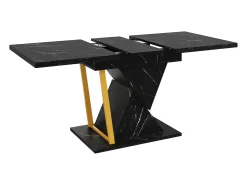 Mesa de jantar extensível 110/140x80x76 cm - Para 6 pessoas - MDF + metal - Estampa de mármore - Preto