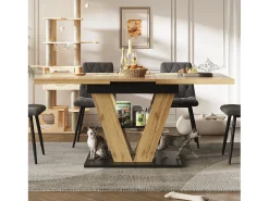 Mesa de jantar extensível 110/140x80x75 cm - Para 6 pessoas - MDF + metal - Natural