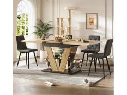 Mesa de jantar extensível 110/140x80x75 cm - Para 6 pessoas - MDF + metal - Natural