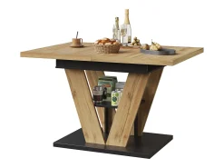 Mesa de jantar extensível 110/140x80x75 cm - Para 6 pessoas - MDF + metal - Natural