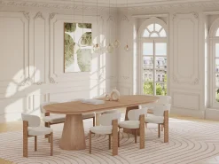 Mesa de jantar extensível 4 a 10 pessoas folheado de freixo - Natural claro - PRISLA