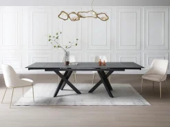 Mesa de jantar extensível vidro temperado e cerâmica efeito mármore preto - MARISO
