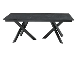 Mesa de jantar extensível vidro temperado e cerâmica efeito mármore preto - MARISO