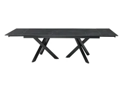 Mesa de jantar extensível vidro temperado e cerâmica efeito mármore preto - MARISO