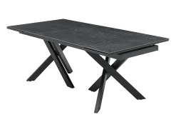 Mesa de jantar extensível vidro temperado e cerâmica efeito mármore preto - MARISO