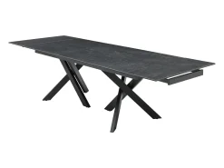 Mesa de jantar extensível vidro temperado e cerâmica efeito mármore preto - MARISO