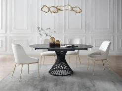Mesa de jantar extensível 4 a 8 lugares cerâmica e metal efeito mármore preto - CASTINA