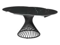 Mesa de jantar extensível 4 a 8 lugares cerâmica e metal efeito mármore preto - CASTINA