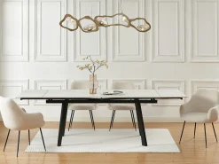 Mesa de jantar extensível cerâmica e metal efeito mármore branco e preto - MARVENA