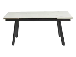 Mesa de jantar extensível cerâmica e metal efeito mármore branco e preto - MARVENA