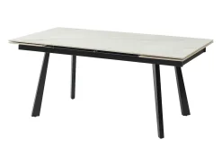 Mesa de jantar extensível cerâmica e metal efeito mármore branco e preto - MARVENA