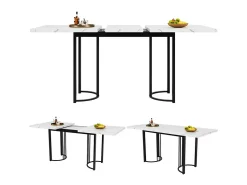 Mesa de jantar extensível para 6-8 pessoas em MDF e metal - Efeito mármore branco - 140/179,5x80x75,5 cm