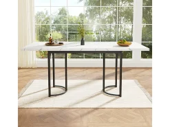 Mesa de jantar extensível para 6-8 pessoas em MDF e metal - Efeito mármore branco - 140/179,5x80x75,5 cm