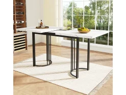 Mesa de jantar extensível para 6-8 pessoas em MDF e metal - Efeito mármore branco - 140/179,5x80x75,5 cm