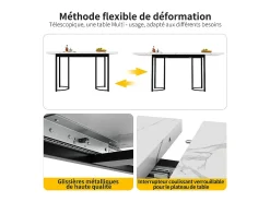 Mesa de jantar extensível para 6-8 pessoas em MDF e metal - Efeito mármore branco - 140/179,5x80x75,5 cm