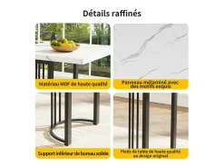 Mesa de jantar extensível para 6-8 pessoas em MDF e metal - Efeito mármore branco - 140/179,5x80x75,5 cm