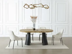 Mesa de jantar extensível 4 a 12 lugares MDF e metal preto, natural claro - JARELIA