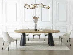 Mesa de jantar extensível 4 a 12 lugares MDF e metal preto, natural claro - JARELIA