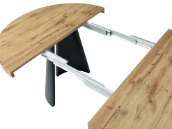 Mesa de jantar extensível 4 a 12 lugares MDF e metal preto, natural claro - JARELIA