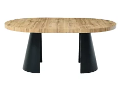 Mesa de jantar extensível 4 a 12 lugares MDF e metal preto, natural claro - JARELIA