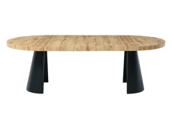 Mesa de jantar extensível 4 a 12 lugares MDF e metal preto, natural claro - JARELIA