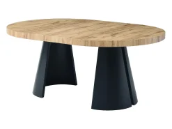 Mesa de jantar extensível 4 a 12 lugares MDF e metal preto, natural claro - JARELIA