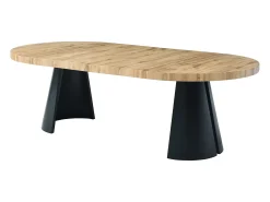 Mesa de jantar extensível 4 a 12 lugares MDF e metal preto, natural claro - JARELIA