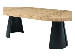 Mesa de jantar extensível 4 a 12 lugares MDF e metal preto, natural claro - JARELIA