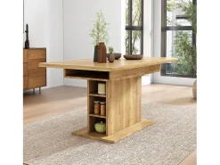 Mesa de jantar extensível em madeira PB com espaço de arrumação - Natural claro