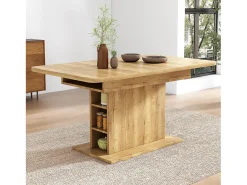Mesa de jantar extensível em madeira PB com espaço de arrumação - Natural claro