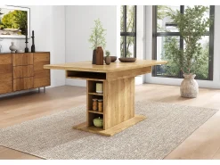 Mesa de jantar extensível em madeira PB com espaço de arrumação - Natural claro