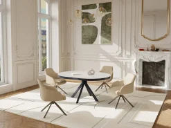Mesa de jantar extensível para 4 a 6 pessoas em cerâmica, MDF e metal - Efeito mármore branco e antracite - ZALYRA