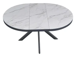 Mesa de jantar extensível para 4 a 6 pessoas em cerâmica, MDF e metal - Efeito mármore branco e antracite - ZALYRA