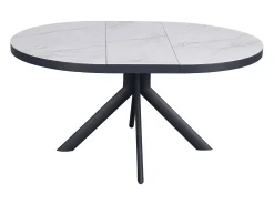 Mesa de jantar extensível para 4 a 6 pessoas em cerâmica, MDF e metal - Efeito mármore branco e antracite - ZALYRA