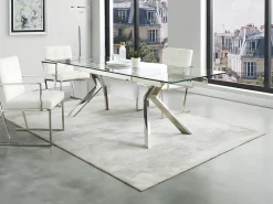 Mesa de jantar extensível em vidro temperado e metal - Transparente - VELIKA