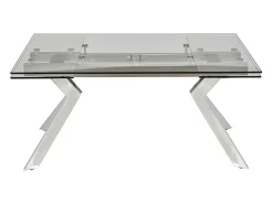 Mesa de jantar extensível em vidro temperado e metal - Transparente - VELIKA