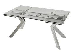 Mesa de jantar extensível em vidro temperado e metal - Transparente - VELIKA
