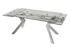 Mesa de jantar extensível em vidro temperado e metal - Transparente - VELIKA